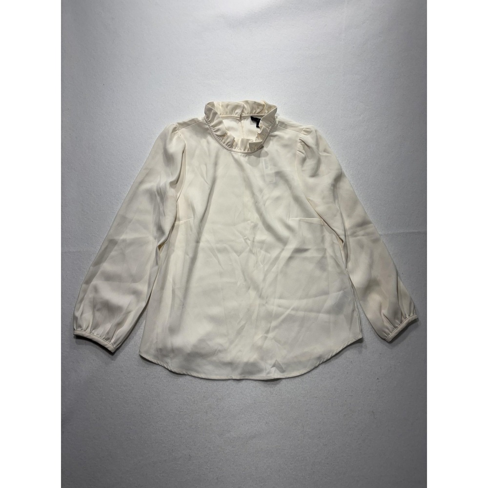 J.Crew Blouse Womens Small White Ruffle Mock Neck Long Sleeve Top Work